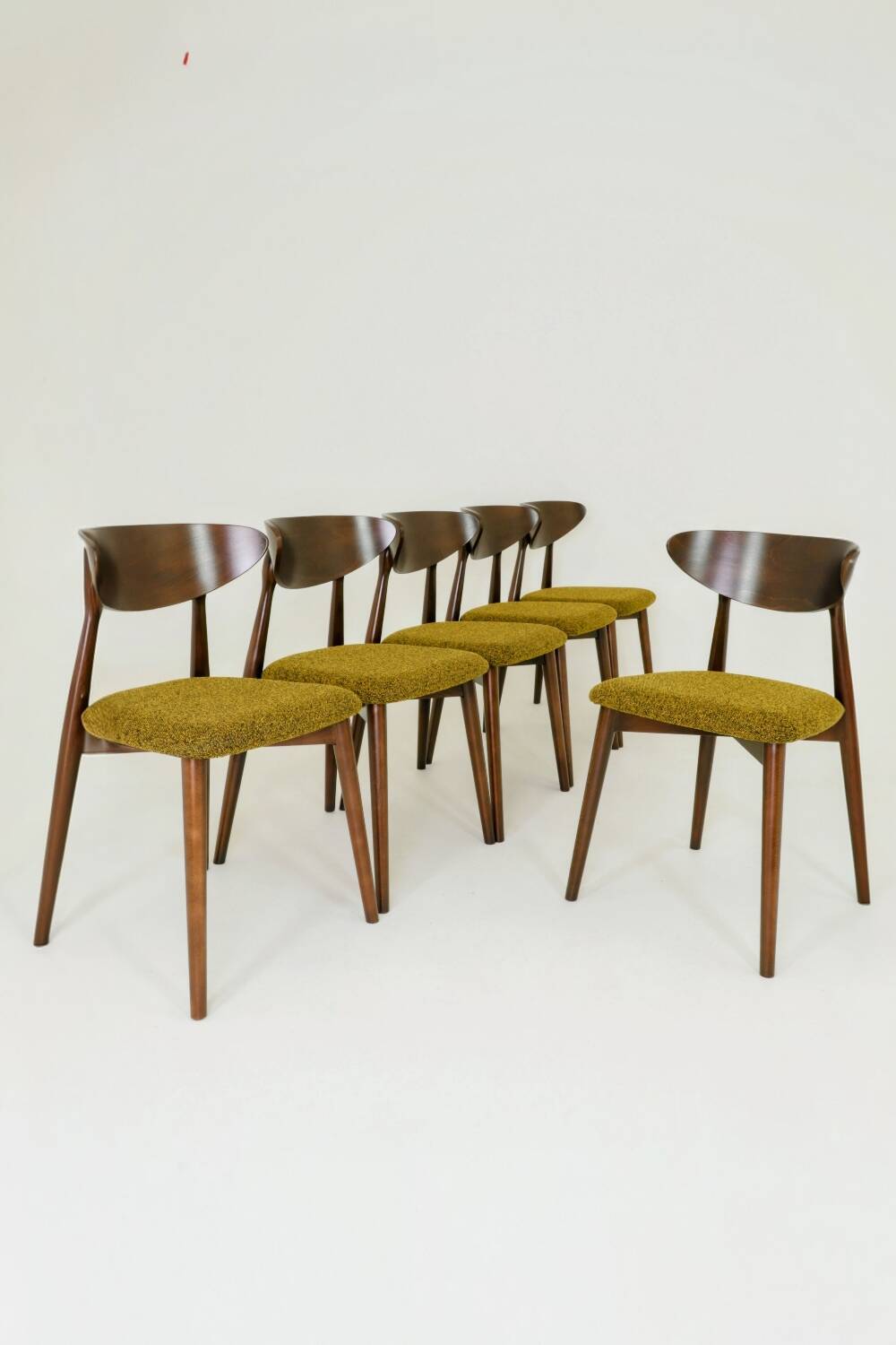 Set of 6 Modern Beech Wood Dining Chair, Yellow Bouclè, Dark Wood
