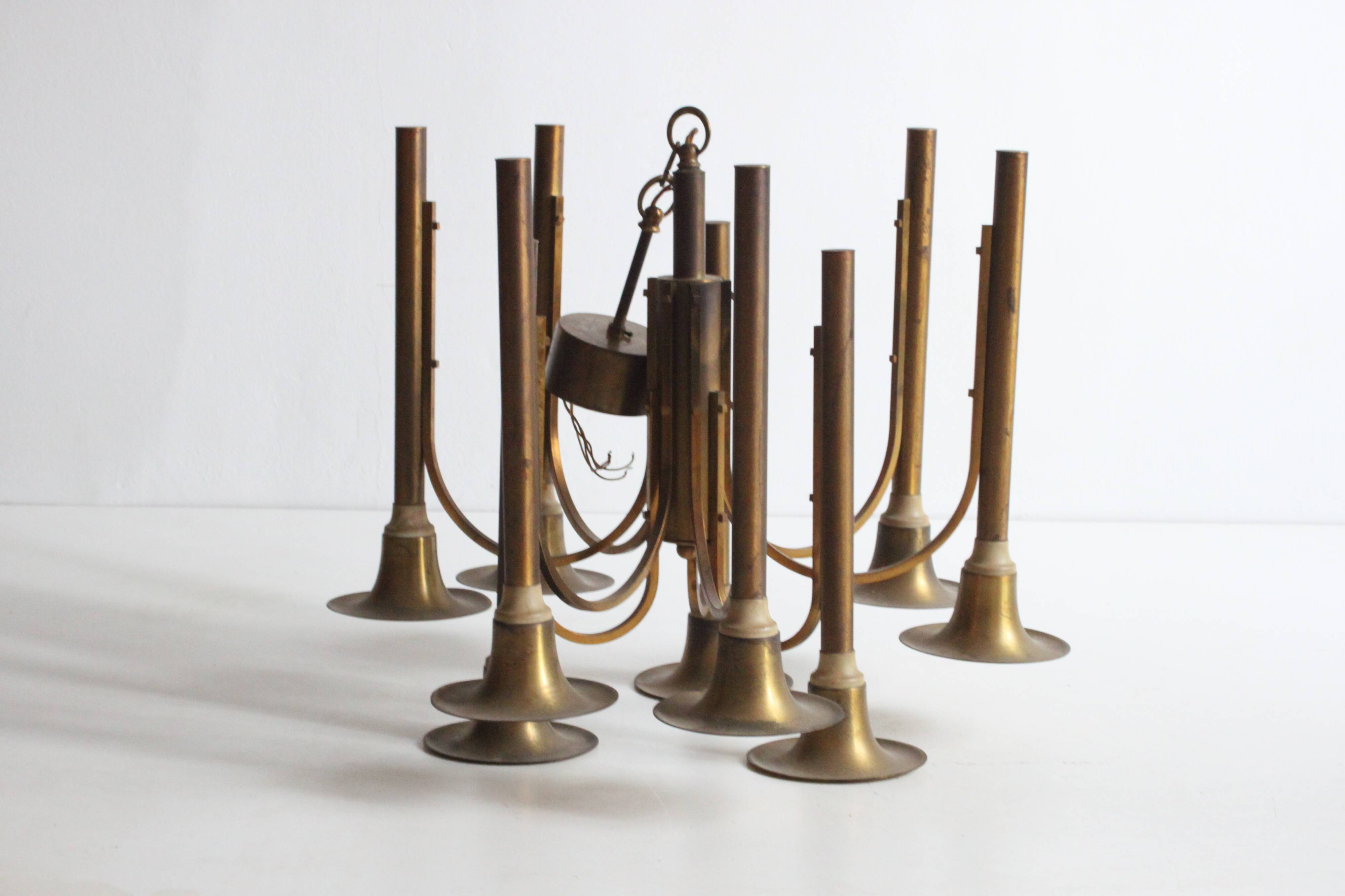 Brass trumpet chandelier, 1970s