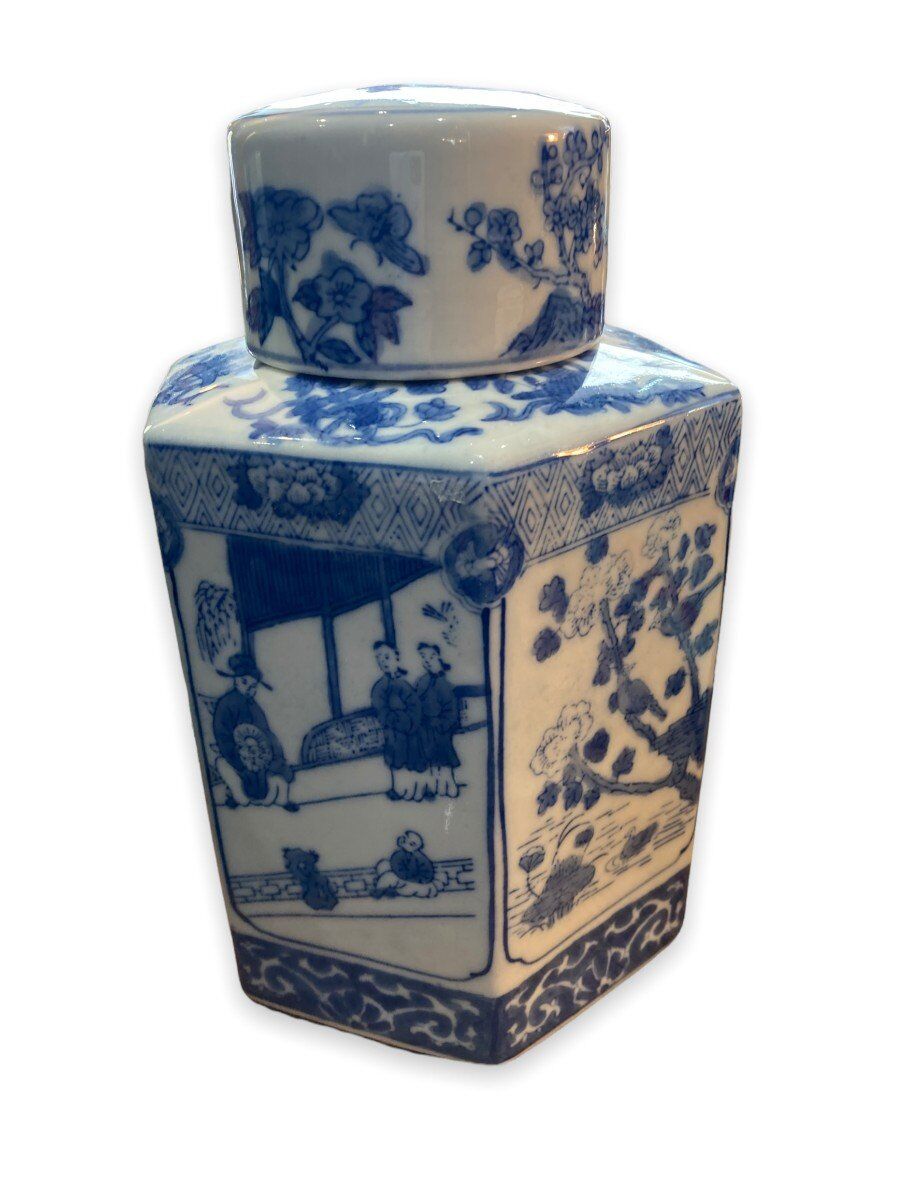 White and blue porcelain tea pot circa 1950
