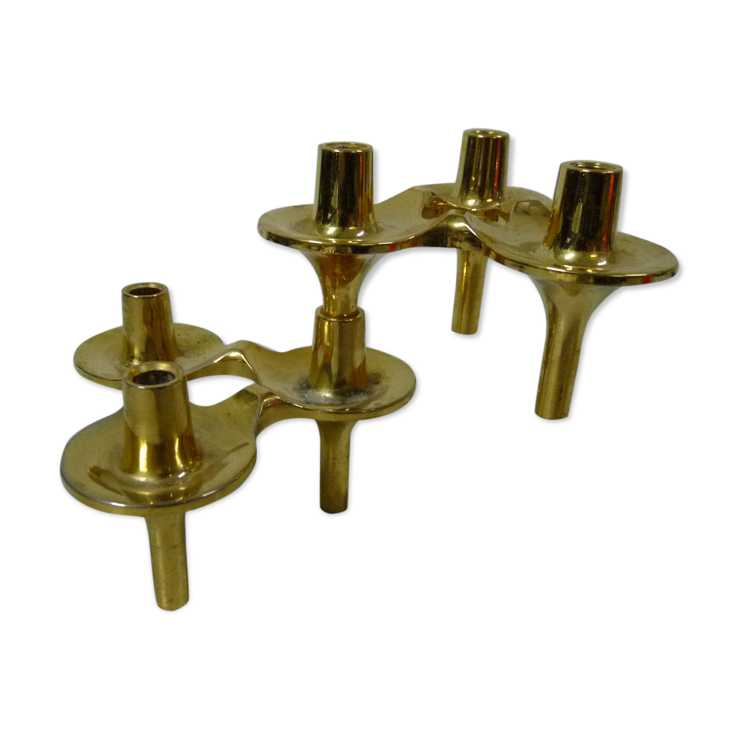 Set of 2 golden Nagel candleholders
