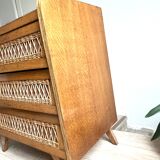 Commode bois et rotin