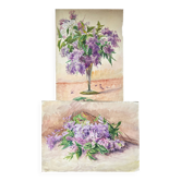 Painting Set of 2 watercolors Jetty/bouquet of Lilac flowers early 20th century