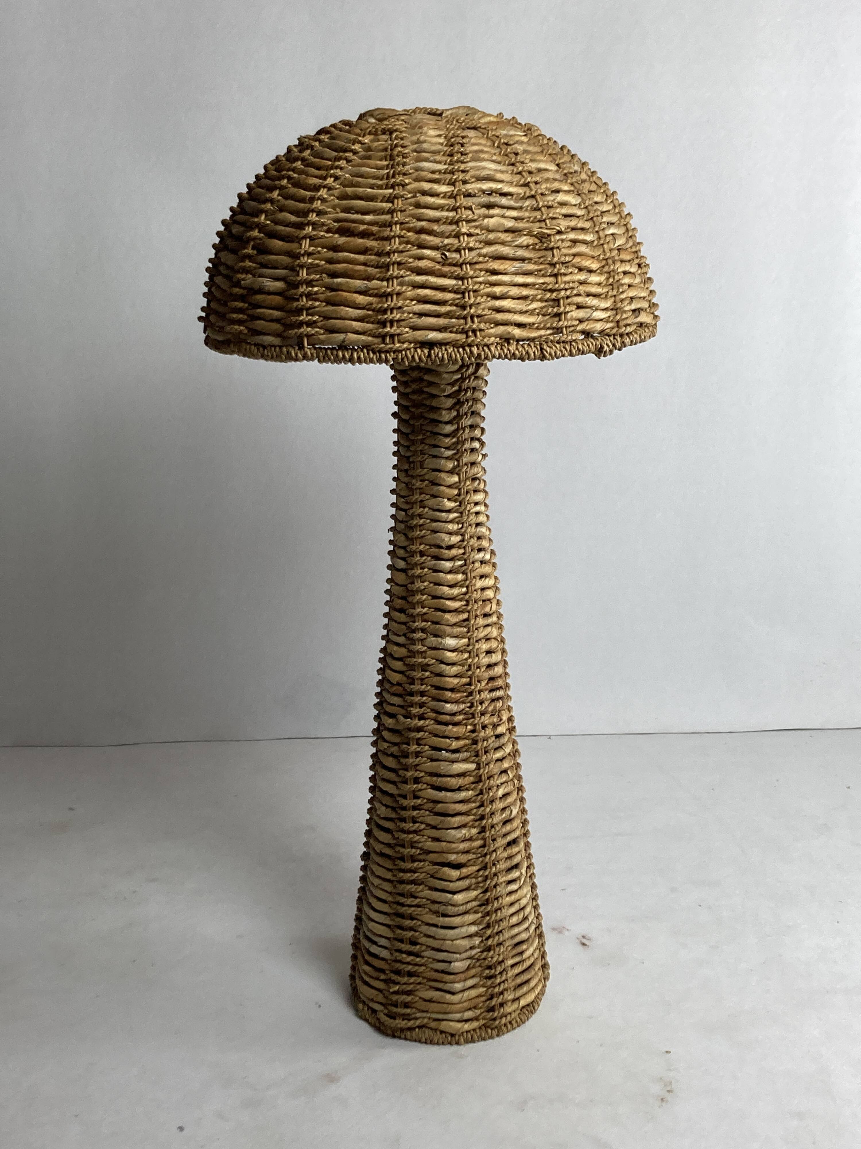 Rattan woven banana leaf mushroom floor lamp, 1960s