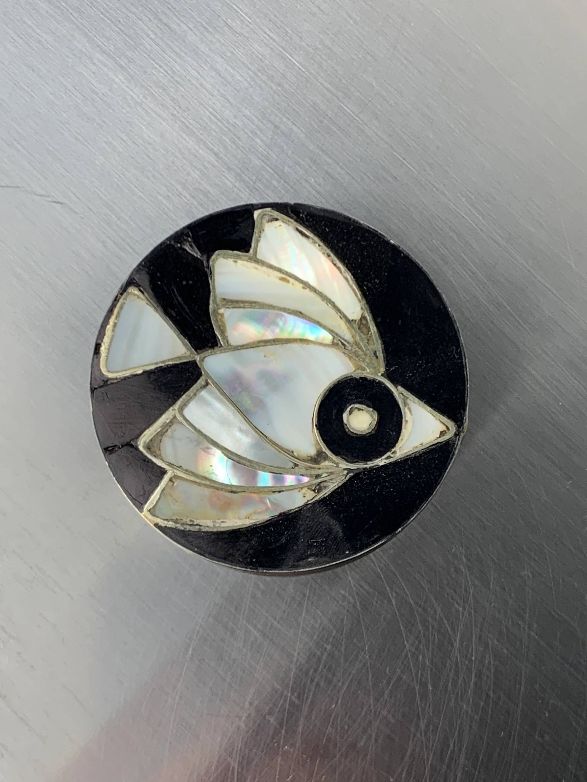 Abalone shell & alpaca silver fish box, Mexico, 1970s