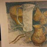 Lithographie en couleur d’André Minaux (1923-1986), nature morte, fruits