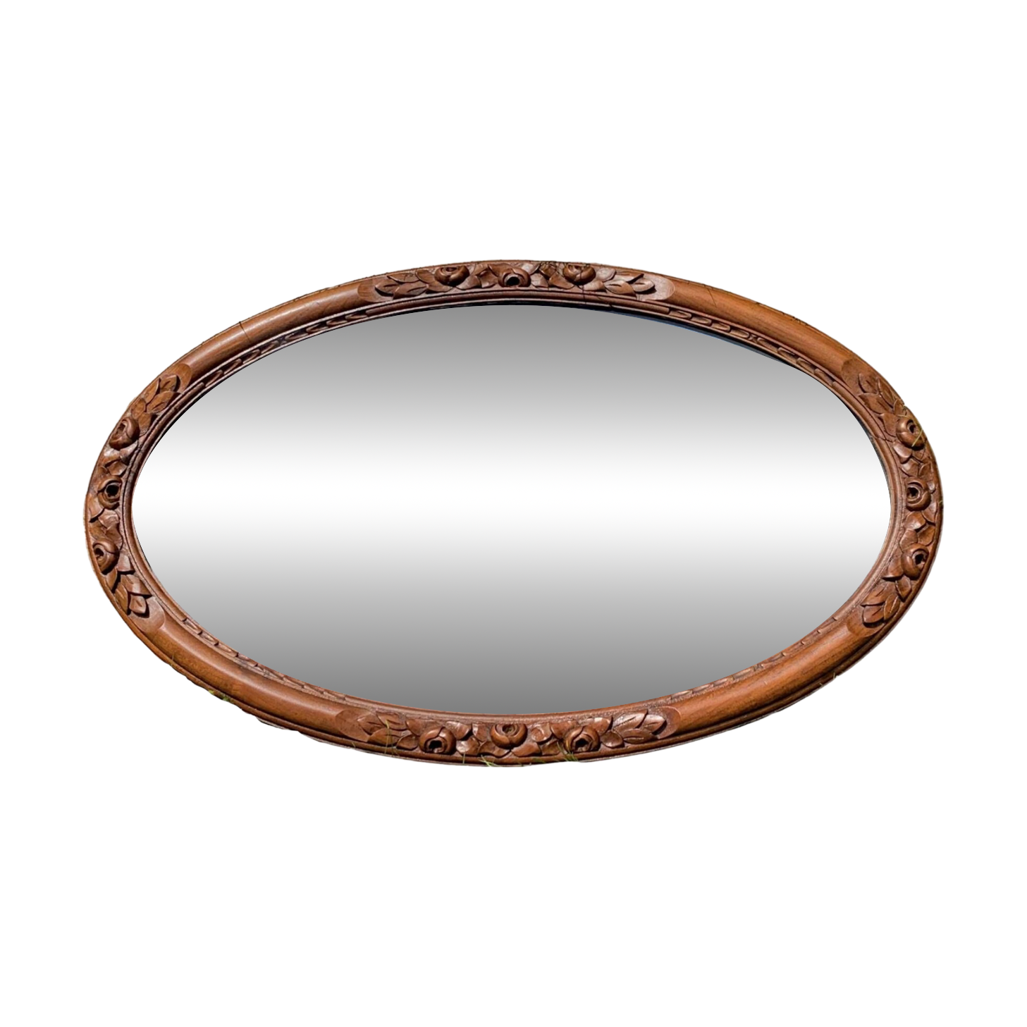 Large Art Deco oval mirror in carved wood - 87 x 53 cm