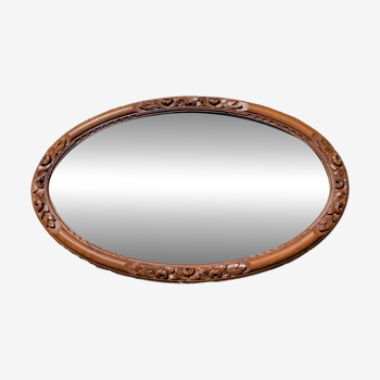 Grand miroir ovale Art Déco en bois sculpté - 87 x 53 cm