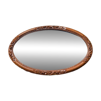 Grand miroir ovale Art Déco en bois sculpté - 87 x 53 cm