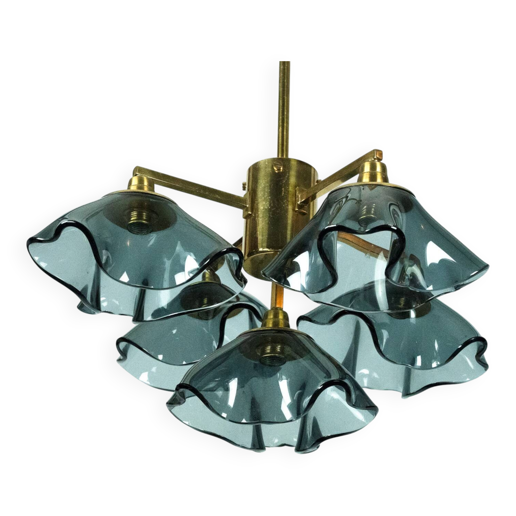 Lustre italien à cinq bras en verre fumé Vistosi et laiton, années 1970