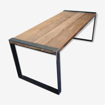 Raw wood/metal dining table