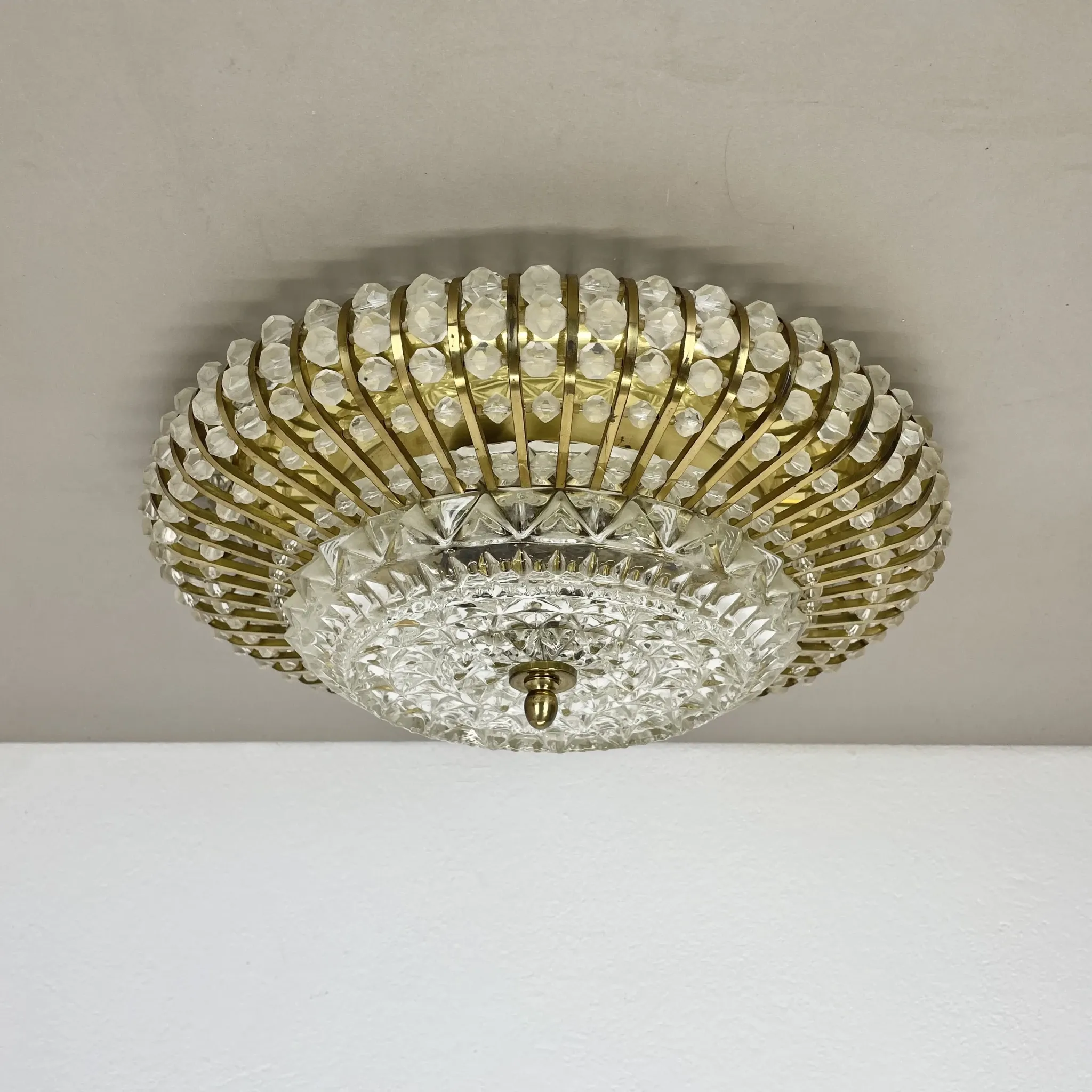 Ceiling Light in Hollywood Regency Style made of Glass and Brass, Ernst Palme Palwa, 1970s, Germany