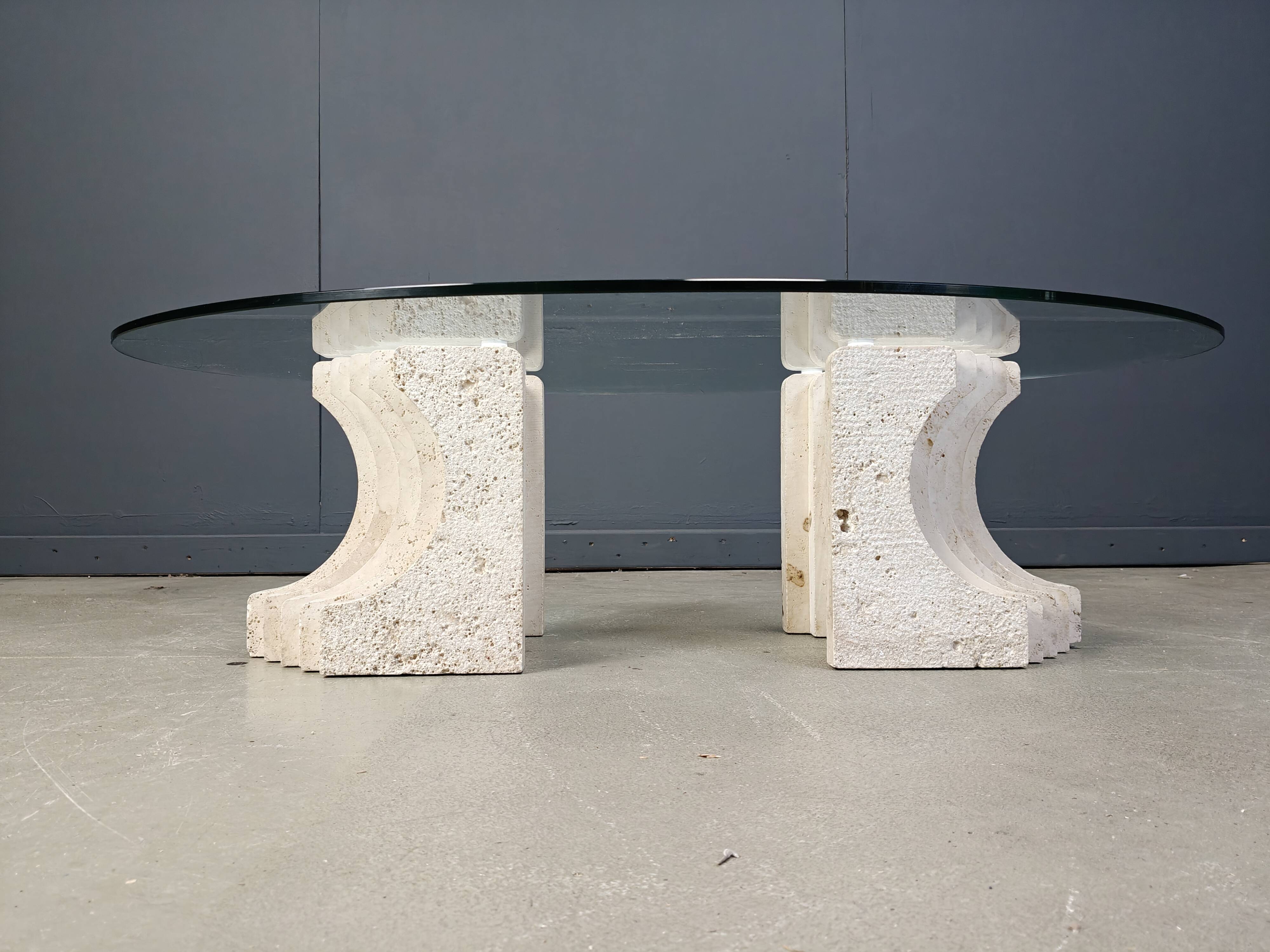 Vintage travertine coffee table Italy , 1970s