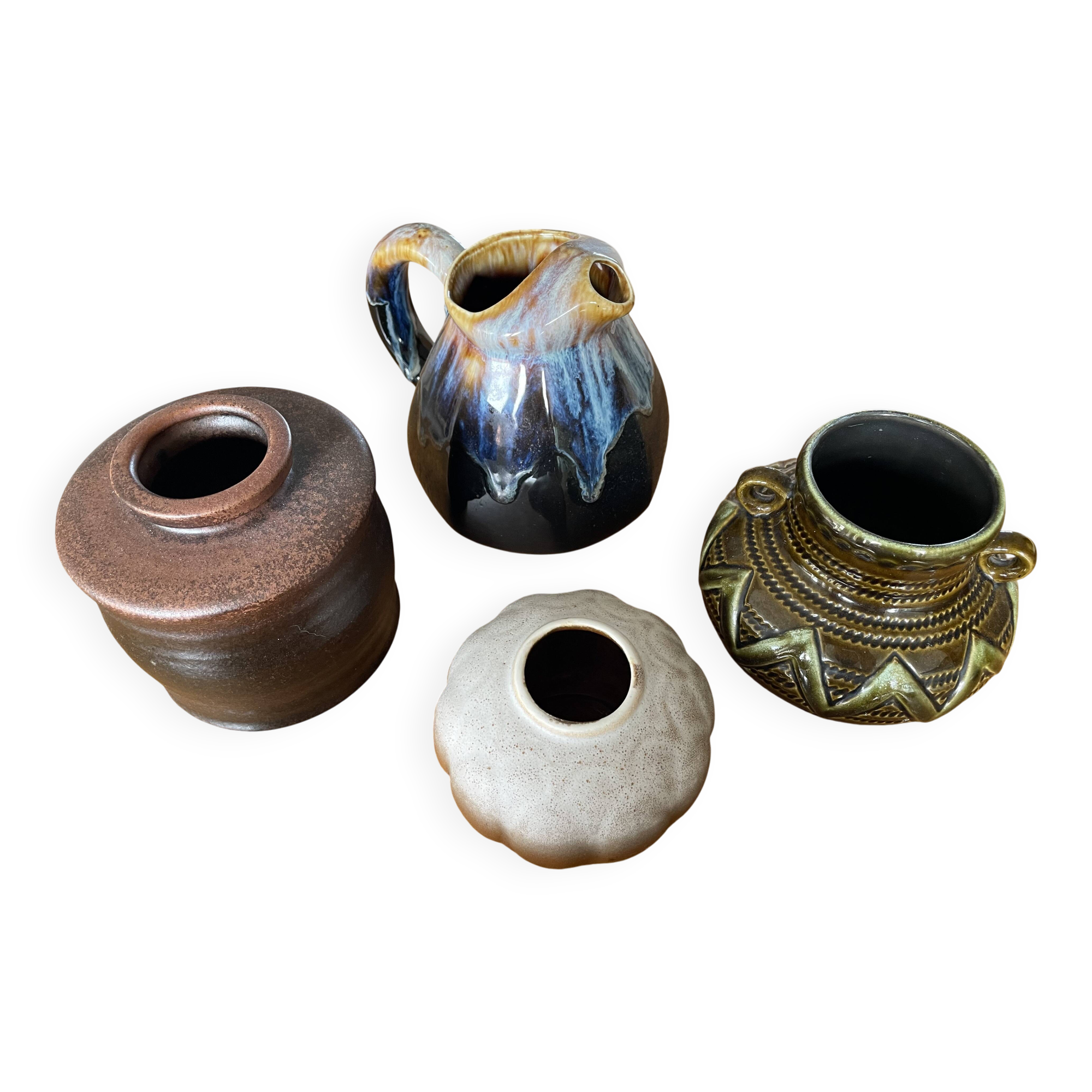 Set of 4 vintage French and German vases - Strehla, Vallauris, Steuler