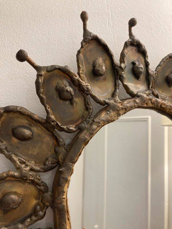 Brutalist brass and copper mirror 1960 design