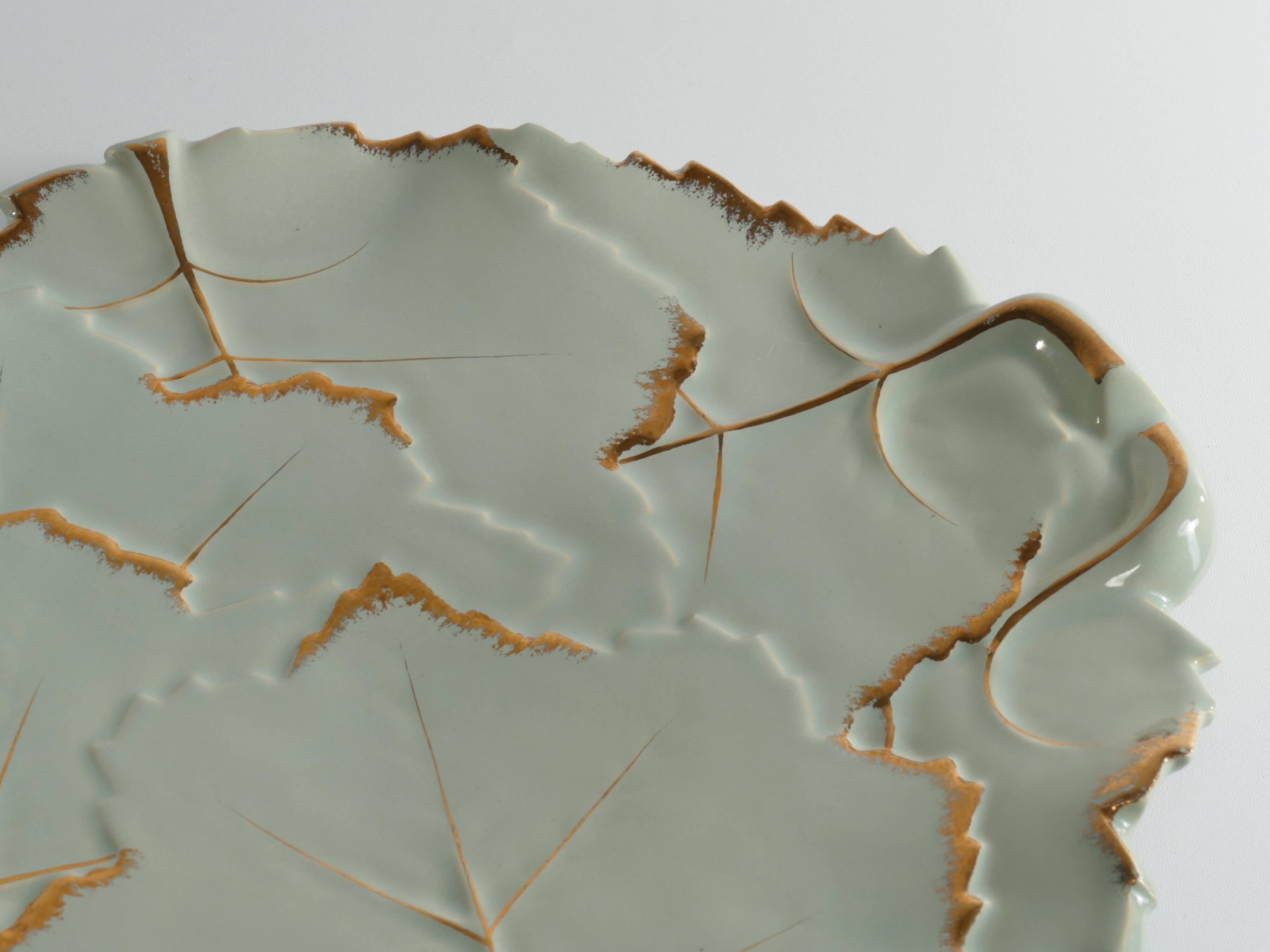 Art Deco Pistachio and Gold Leaf Plates Viloca Paris Caffarelli