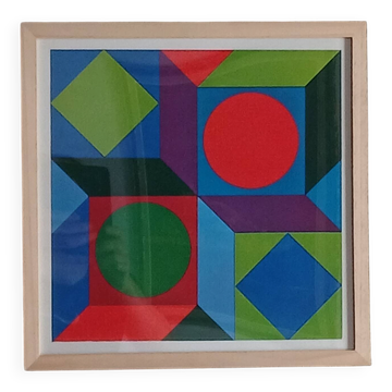 Tableau Vintage Art Optique - Kinetic Geometry - Wooden Frame 30x30cm