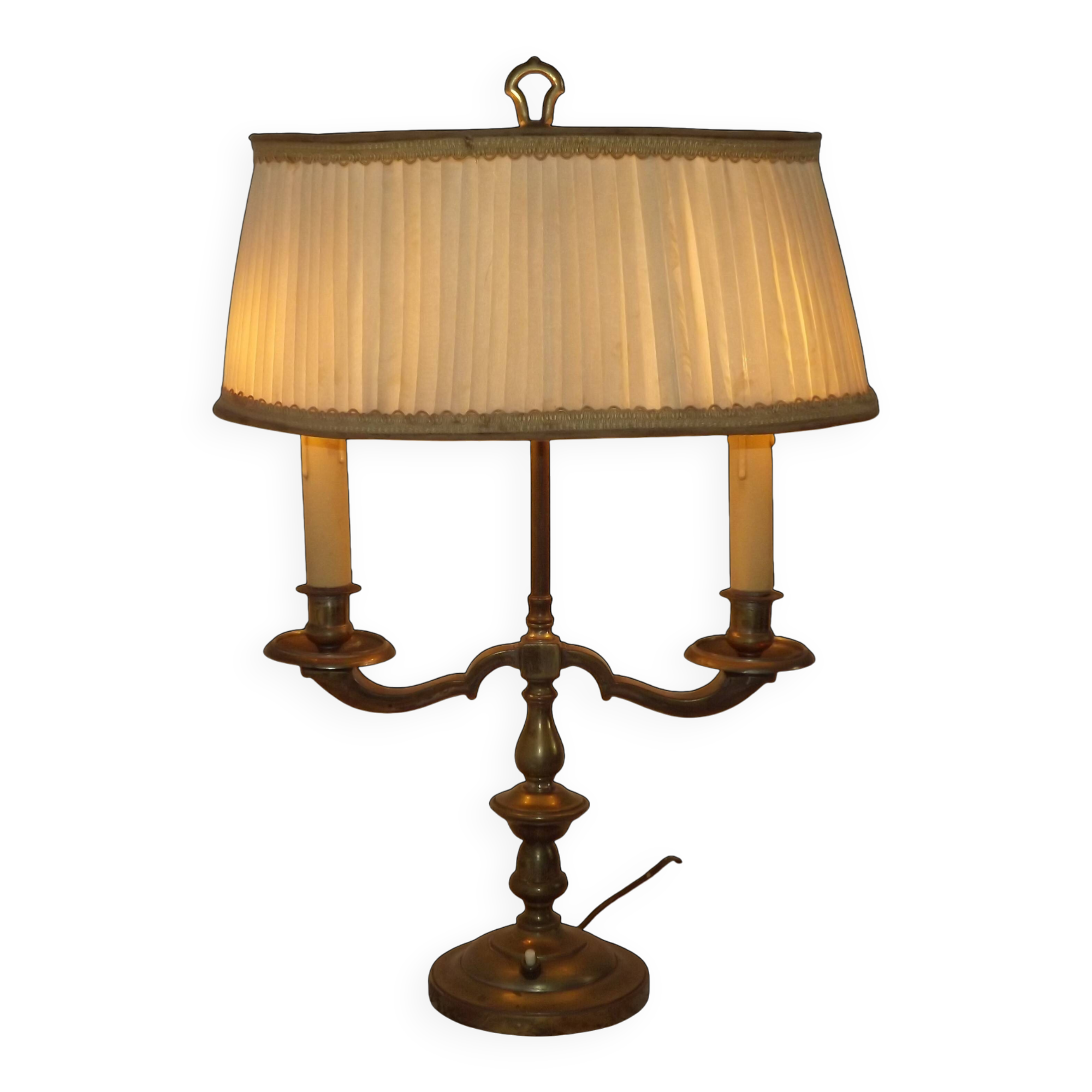 2 Light French Vintage Brass Boulotte Table Lamp With Cream Pleated Shade 5