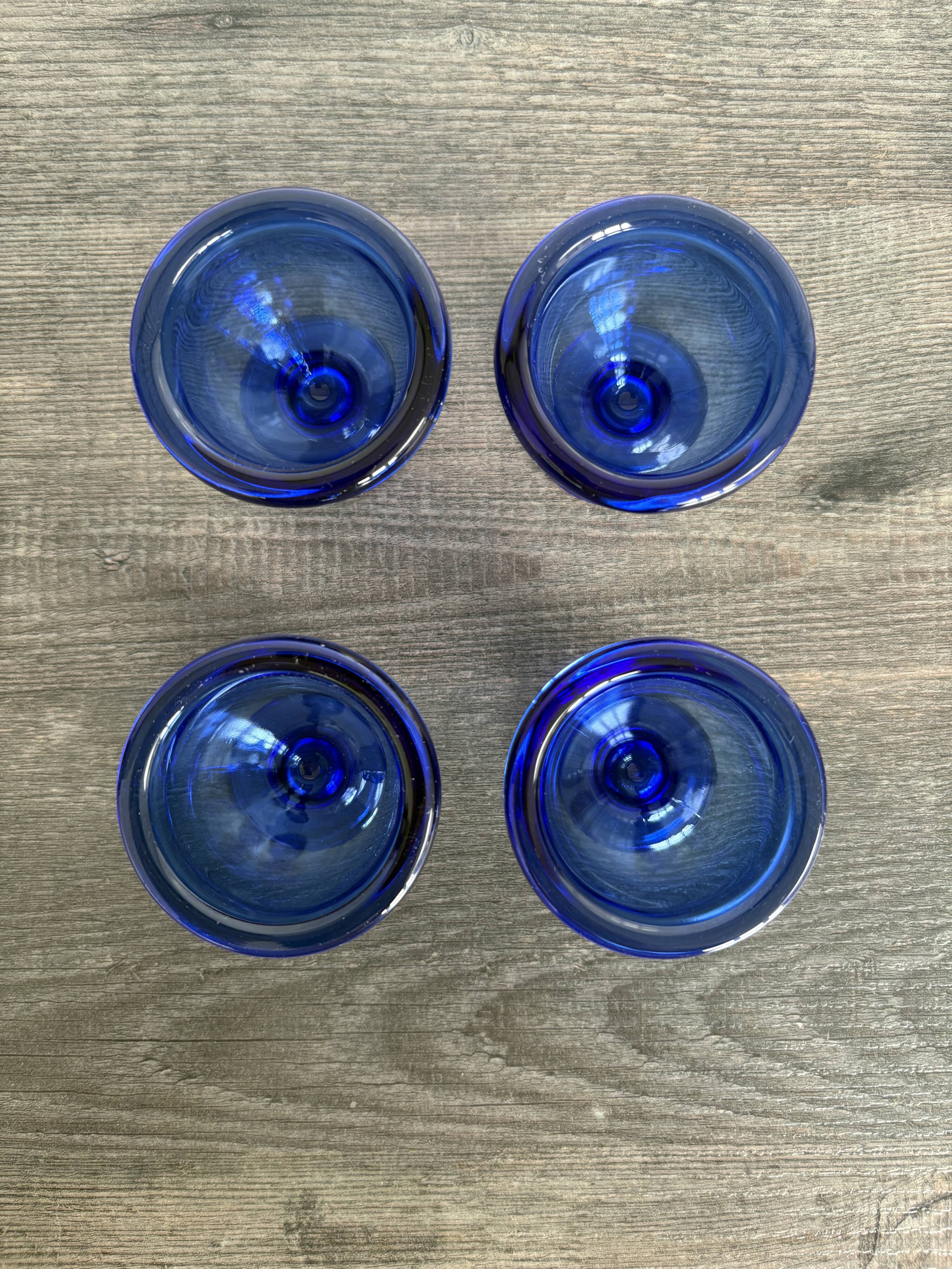 Coquetiers vintage en verre bleu cobalt, France