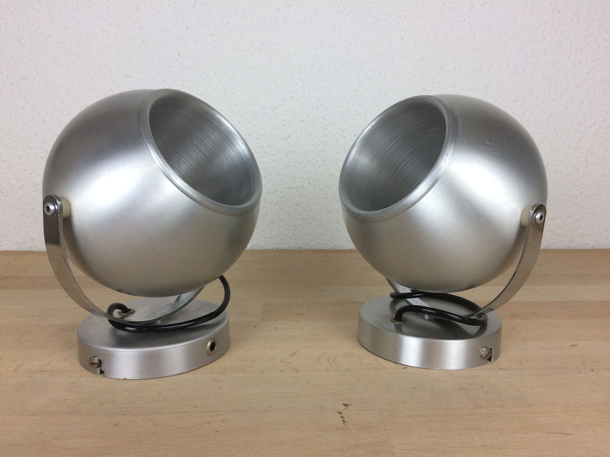 Set of 2 wall lamps eyeball brushed aluminum 70s space age