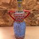 Old Lady Jeanne Bottle Glass + Rattan Woven Wicker Painted Vintage