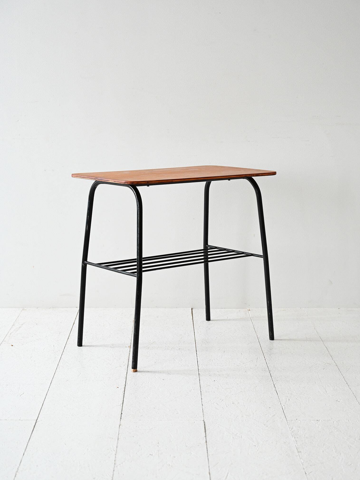 Vintage Scandinavian pine and metal side table