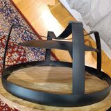 Table basse ronde en bois et fer forgé