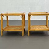 Rattan, Canework and Smoked Glass End Tables, 1960s, Set of 2