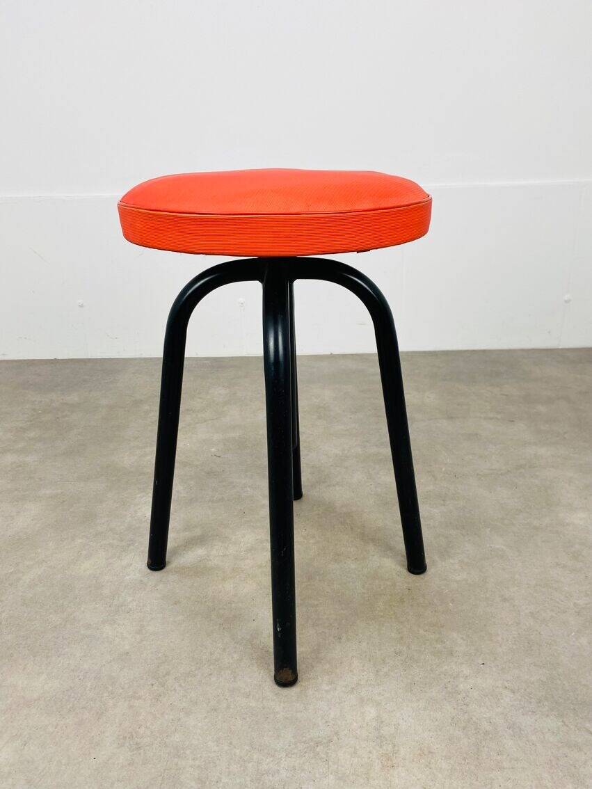 Vintage 50s screw stool in red faux leather