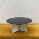Travertine and glass coffee table