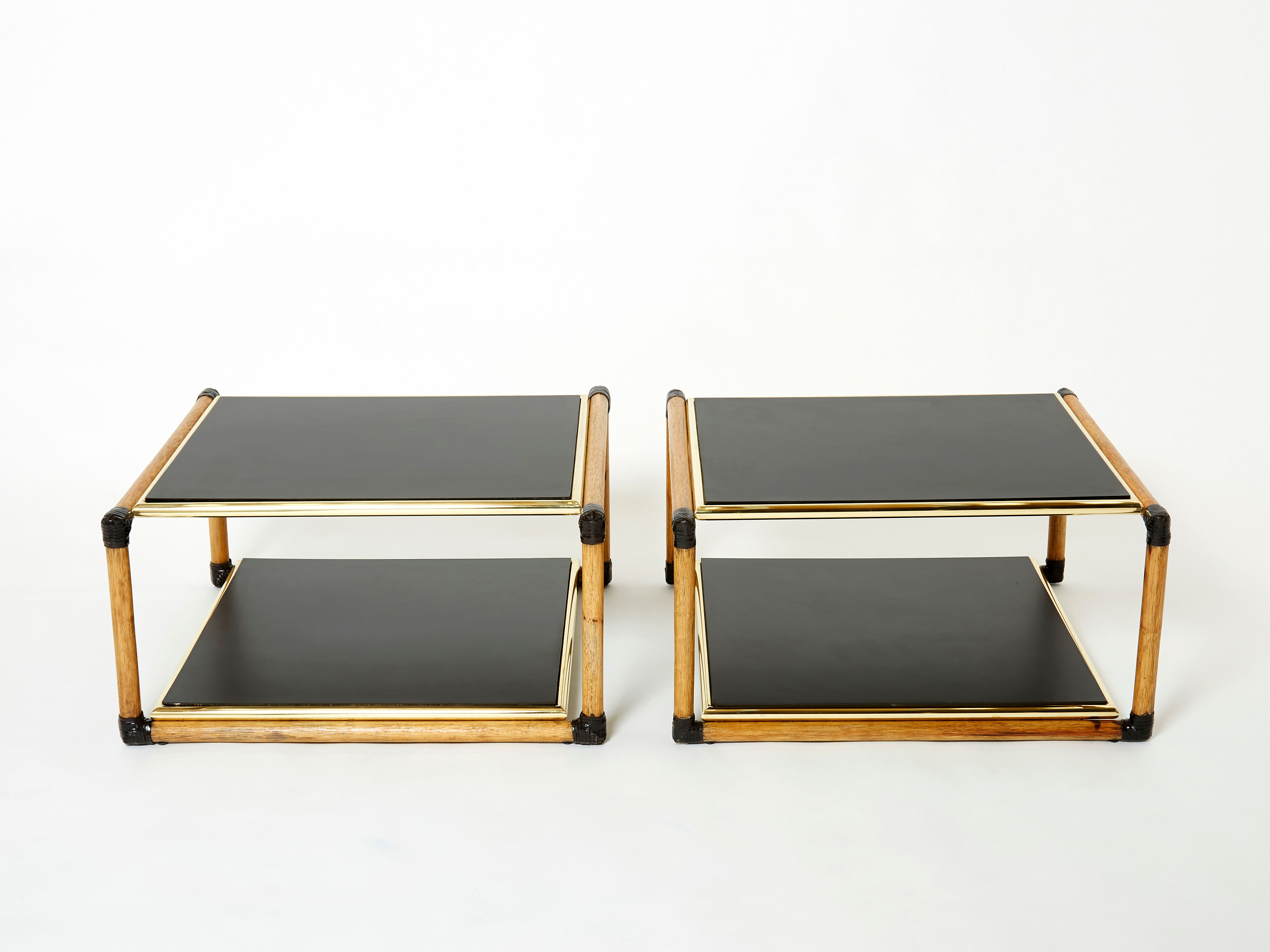 Pair of Italian coffee tables Alberto Smania bamboo brass 1970