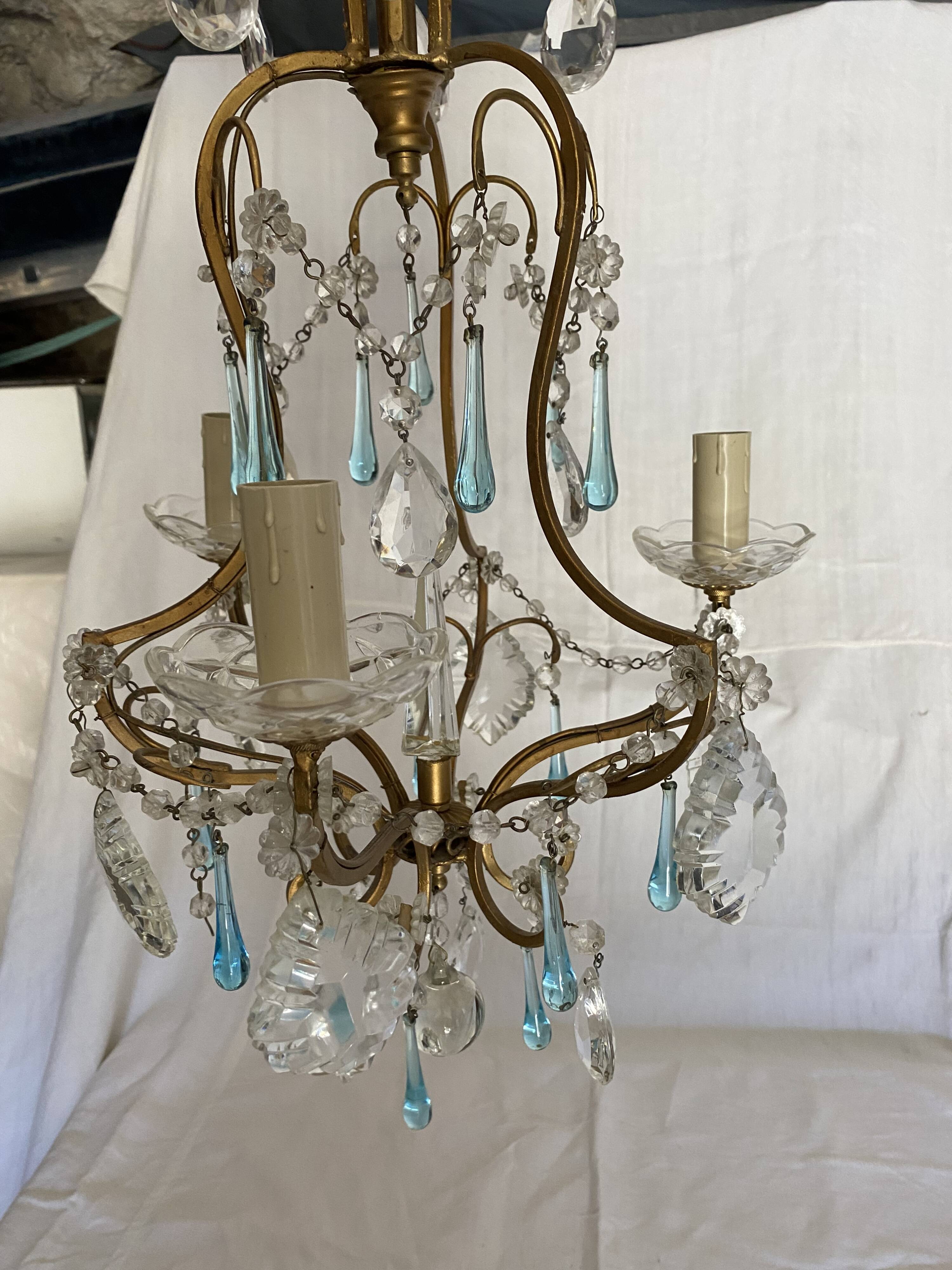 3-light bronze, crystal and Murano glass chandelier