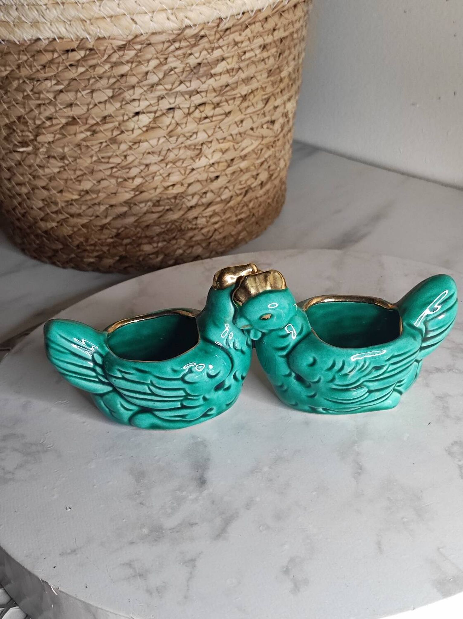 Salière poivrière poule en barbotine