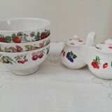 Set 3 large bowls and their sugar bowl, jam maker