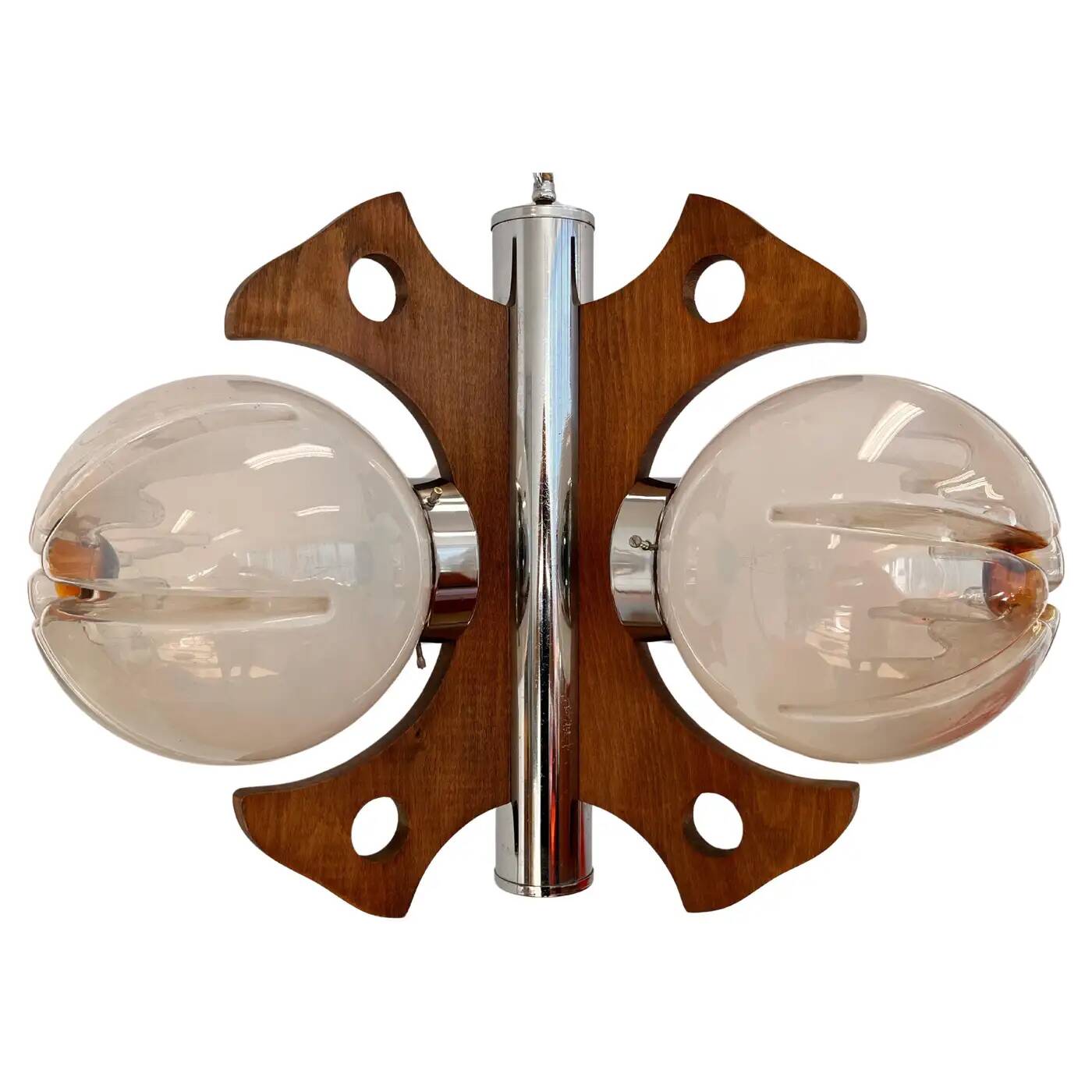 Pendentif / lustre en bois et en verre d'art de Murano - Italie, années 1970