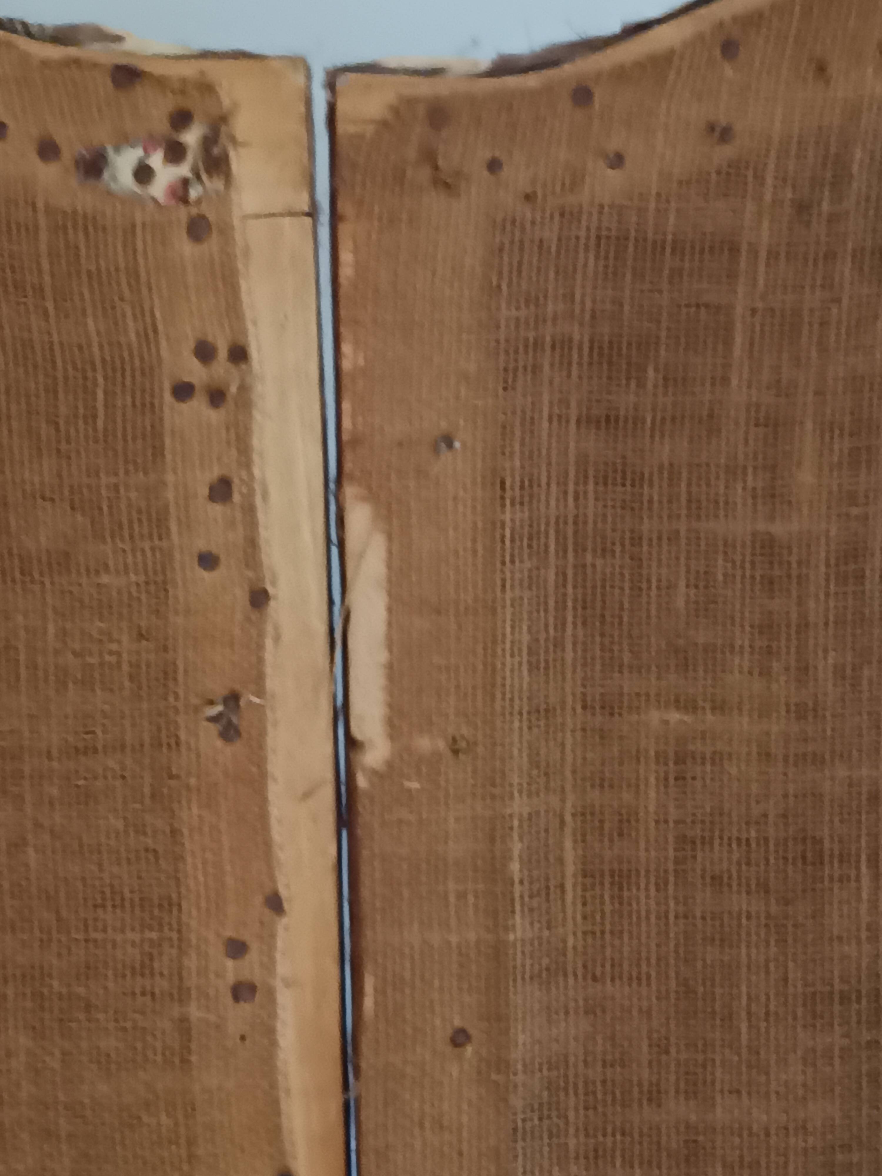 large antique headboard with 4 panels featuring Asian decor from the 1940s/50s