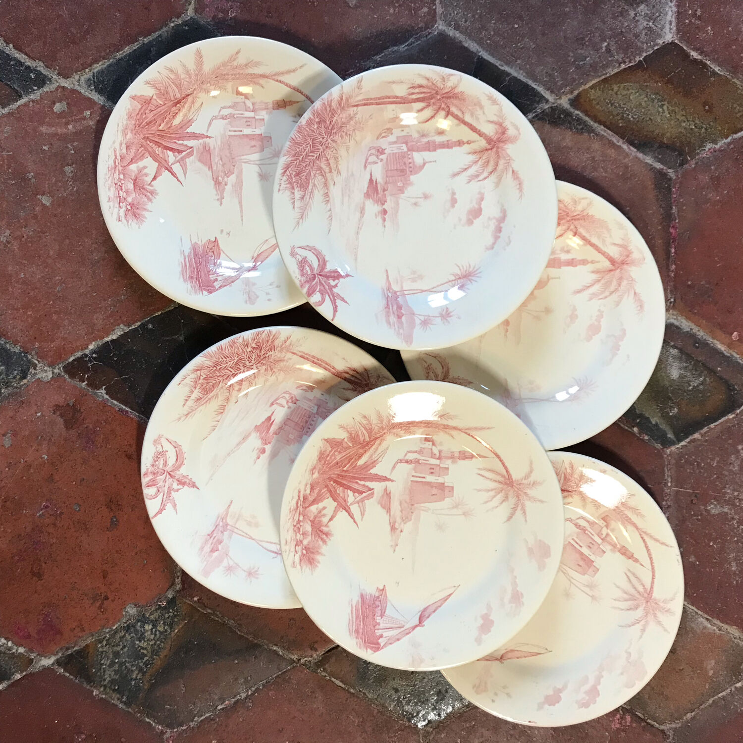 6 dessert plates views of orient rose