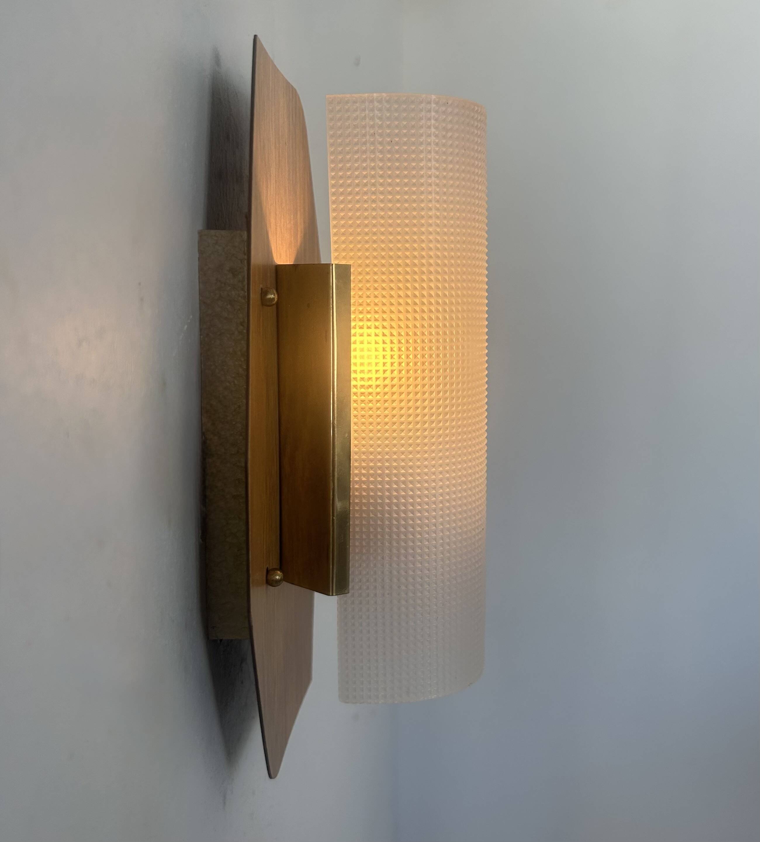 Vintage wall lamp, teak, brass and perspex, France 1960