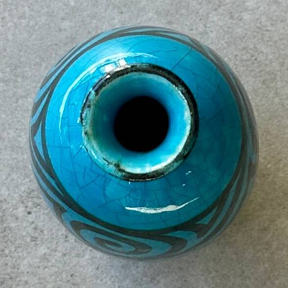 Ovoid ceramic vase with cracked blue glaze – Edmond Lachenal - Art Deco
