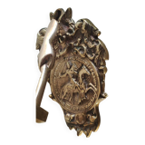 French masonic door knocker/knocker of the templars, in cast bronze. knight medallion, hand with hammer