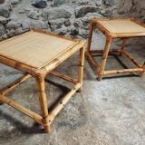 Vintage bamboo and rattan side tables – France, 1970s