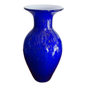Vase verre soufflé Murano bleu cobalt et poudre d'or
