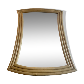 Vintage flared mirror, rattan, France 1970