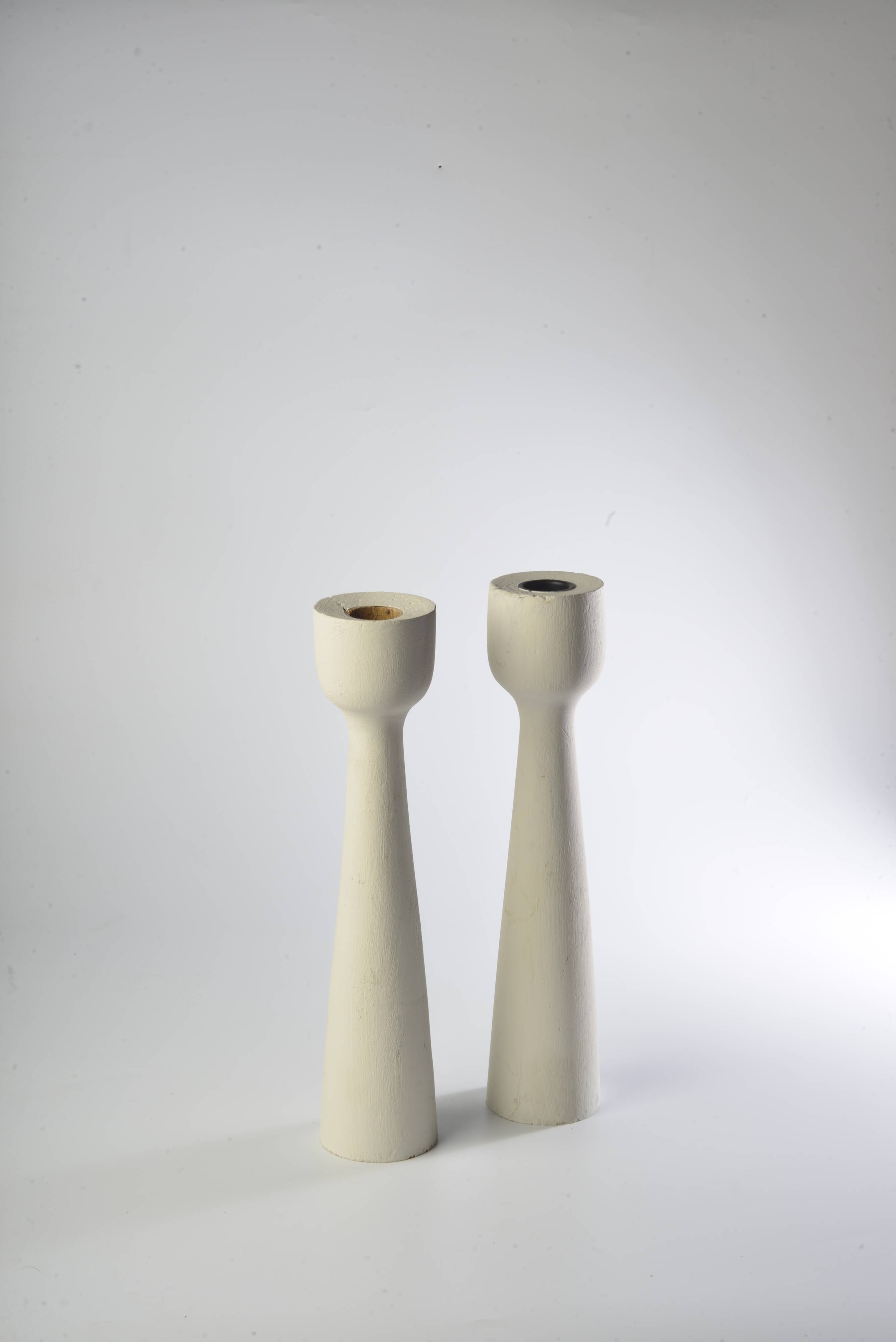 Pair of Scandinavian wood candle holders