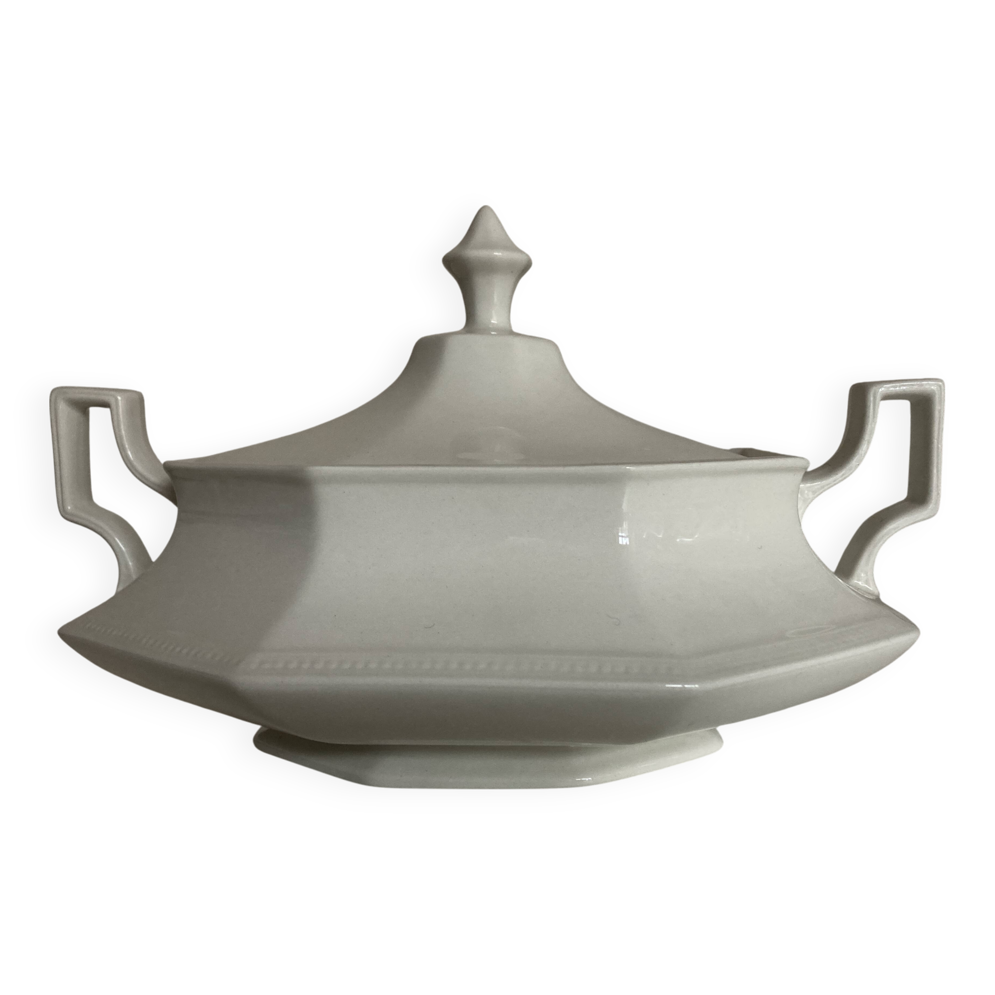 Neo Classic Greek Revival Octagonal Beaded English Earthenware Centerpiece