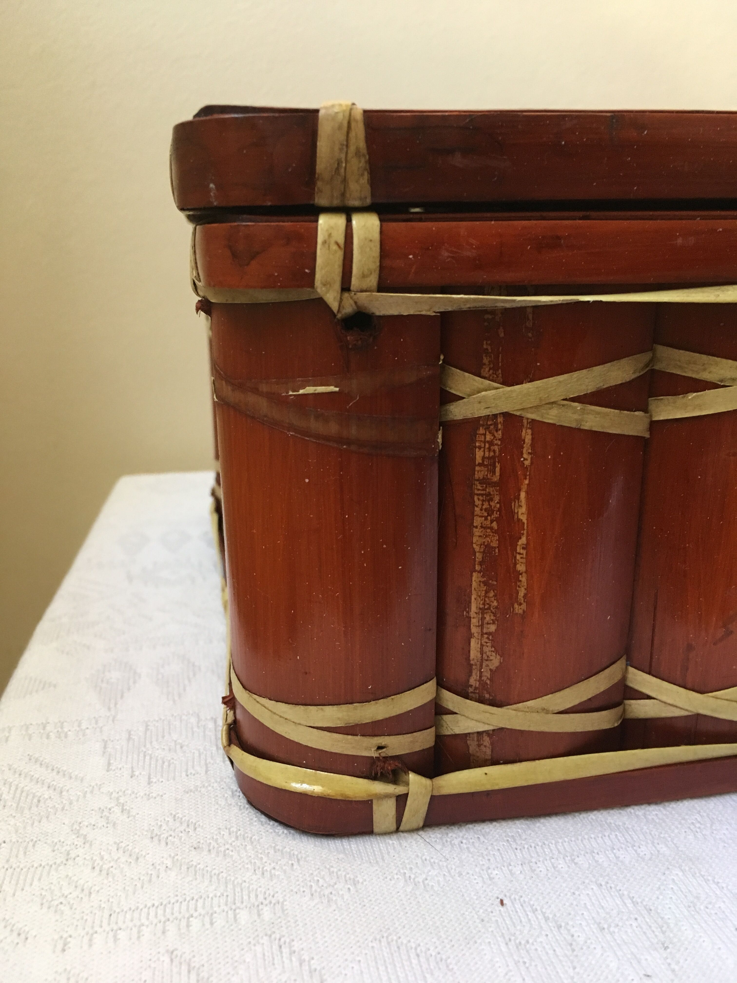 Suitcase in wicker and vintage bamboo