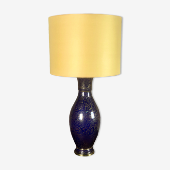 Art Deco period lamp in Sèvres ceramic with blue decoration speckled with gold
