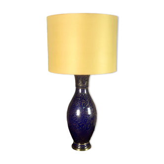 Art Deco period lamp in Sèvres ceramic with blue decoration speckled with gold