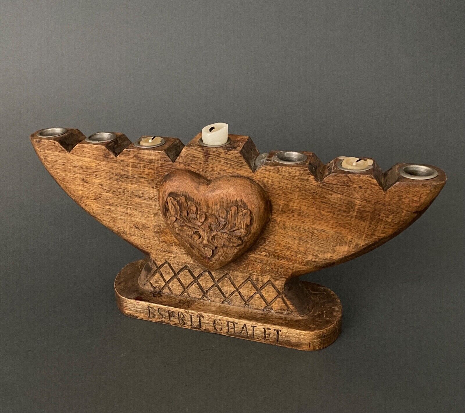 Candlestick with seven burners carved wood Spirit Chalet XXe
