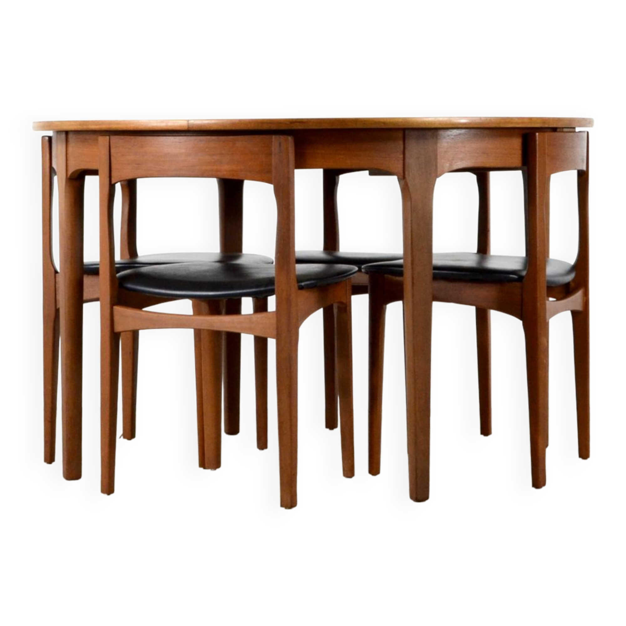 Midcentury Extending Round Teak Table and Chairs by Nathan. Vintage Modern / Danish Style / Retro.