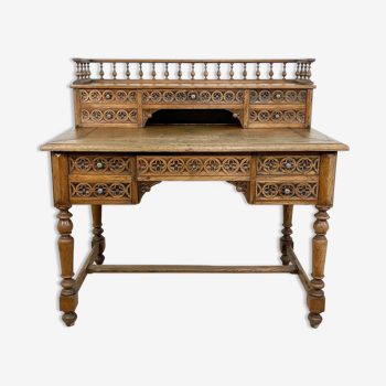 Antique carved oak breton desk France 19th century